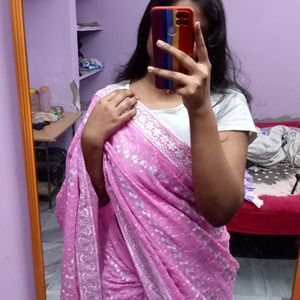 Pink Gorgeous With Silver Work Saree