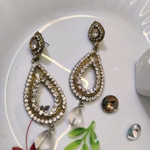 Gold Plated White Diamond Earrings