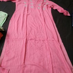 New Pink Kurta With Design On Neck Portion