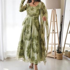 Green Printed Anarkali Suit set