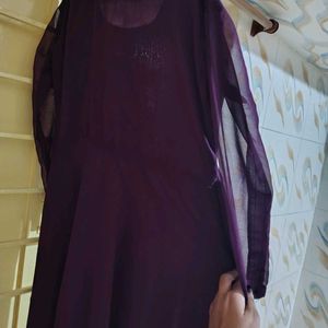 Purple Ethnic Gown Kurti With Dupatta