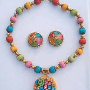 silk thread multicolour necklace and earrings set