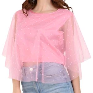 Women Pink Net Crop Top