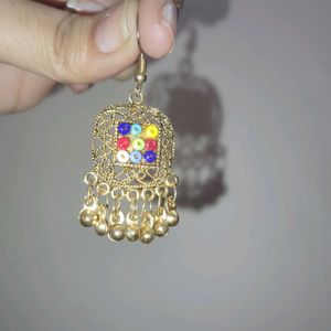 Earning Jewellery Jhumke Jhumka Golden Colorful