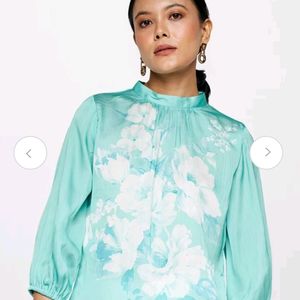 AND Floral Printed High Neck Puff Sleeves Top