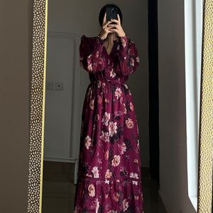 Love & Roses Berry Red Regular Printed Midi Dress