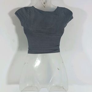 Grey Plain Casual Crop Top (Women)