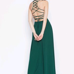 Green Caged Back Halter Neck Maxi Dress