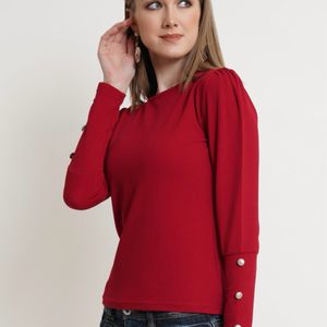 Women Maroon Full Sleeves Top