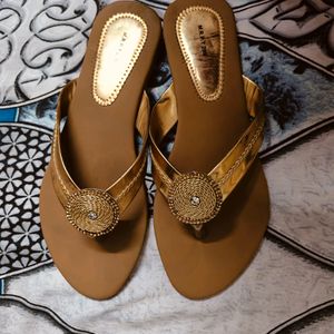 Golden Flat Chappal