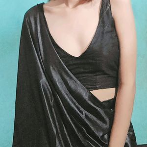 Satin Black saree And Blouse