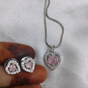 Heart Shape Pink Pendant Set