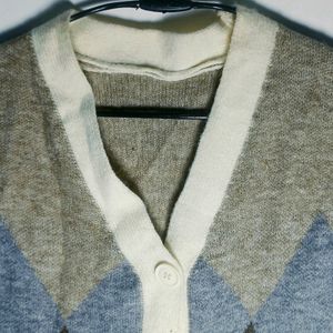 Argyle Pattern Button Front Vest Cardigan