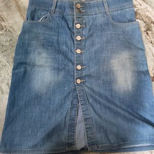 Slit Denim A Line Skirt