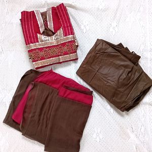 Maroon & Brown Tailor Made Suit With Dupatta