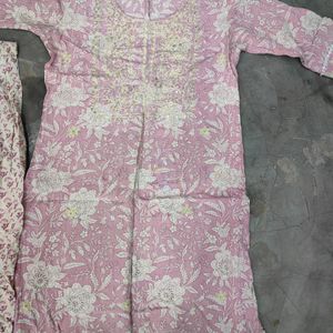 Kurta Embroidered Neck and Paint With Dupatta Set