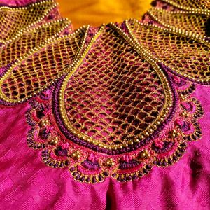 Pure Silk Maggam Blouse With Cutwork Design