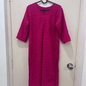 Bright Pink Self Embroidery kurti