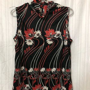 Sleeveless High Neck Top with Print