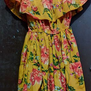 Yellow Printed Beautiful  Frock Top  . No Used