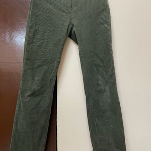 High Waisted Olive Green Corduroy Straight Trouser