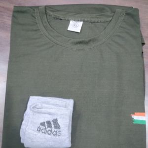 T-shirt Army Sports Half Baju With Free Socks One Pair.         Back side Commando Printed