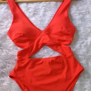 H&M Bright Red Waist Cut Outs Bodysuit