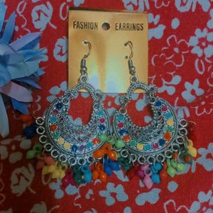 Silver Multicolour Bead Earrings