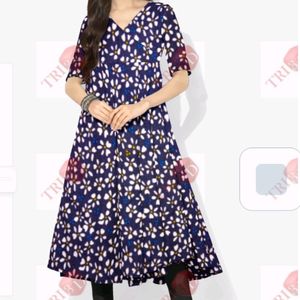 Dark Blue Printed Midi For Women And Girls