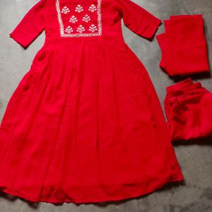 Beautiful Red Embroidered Kurta Set