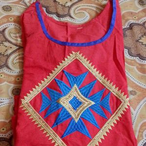 Red  Embroidered Kurti