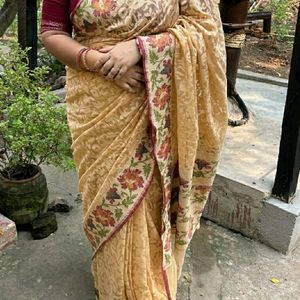 Brasso Weaving Design On Net Saree