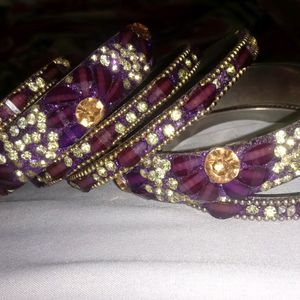 Purple Kundan Bangle Set