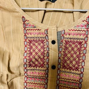 Mehroon Thread Work Tan Colour Long Kurti