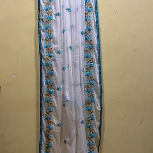 White And Blue Kurta & Pant With Dupatta Size L