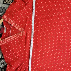 Missprint Red Hand Block Printed V-Necked Kurta