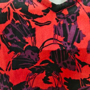 Red & Black Printed A-Line Dress for Large Size