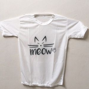 cute white top with meow wording