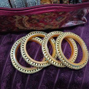 Pack Of 4 Golden Stone Bangles