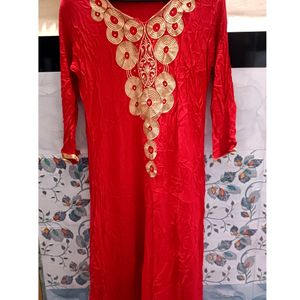 XL Size Red Long Cotton Anarkali Dress