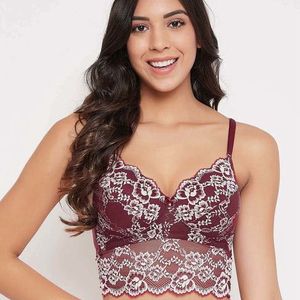 Clovia Lace Padded Bra (Maroon)