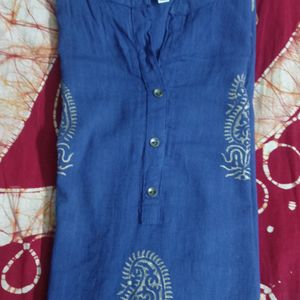 Blue Printed Cotton Blend Kurta