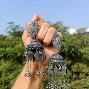 Silver Alloy No Stone Jhumkas Earrings For Women