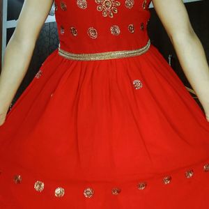 Beautiful Simple N Sober Red Embroidery Gown