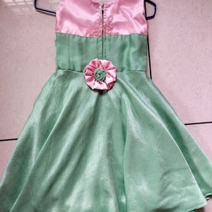 Pastel Green Frock With Pink Embroidery Work!!✨️