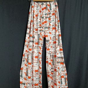 White and Multicolour Casual Pant (Women)