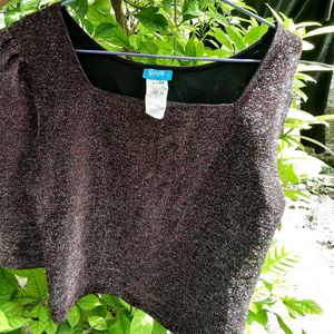 Rusty Maroon Shimmery Square Neck Crop Top