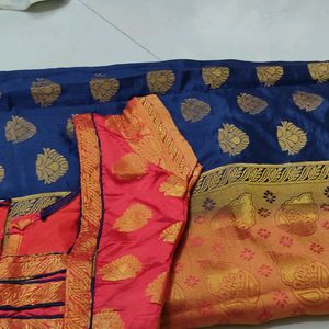 Blue Colure Semi Paithani With Blouse