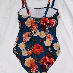 Floral Print Heart Neckline Bodysuit