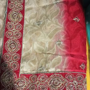 Women Saree With Attached Blouse Material